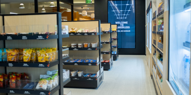 Interior of an experimental cashierless 7-Eleven location