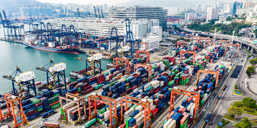 Container Cargo freight ship Terminal in Hong kong, China