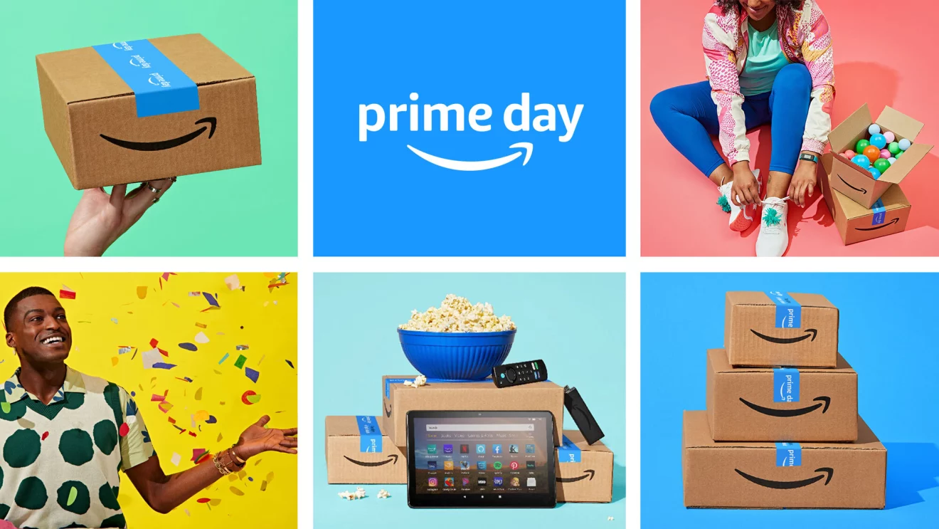 6-panel image about Amazon Prime Day